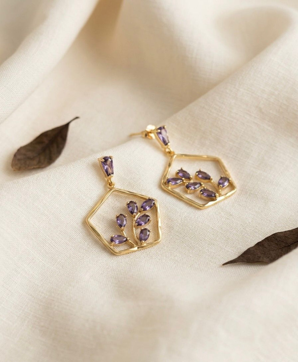 Purple Crystal Cut Earrings