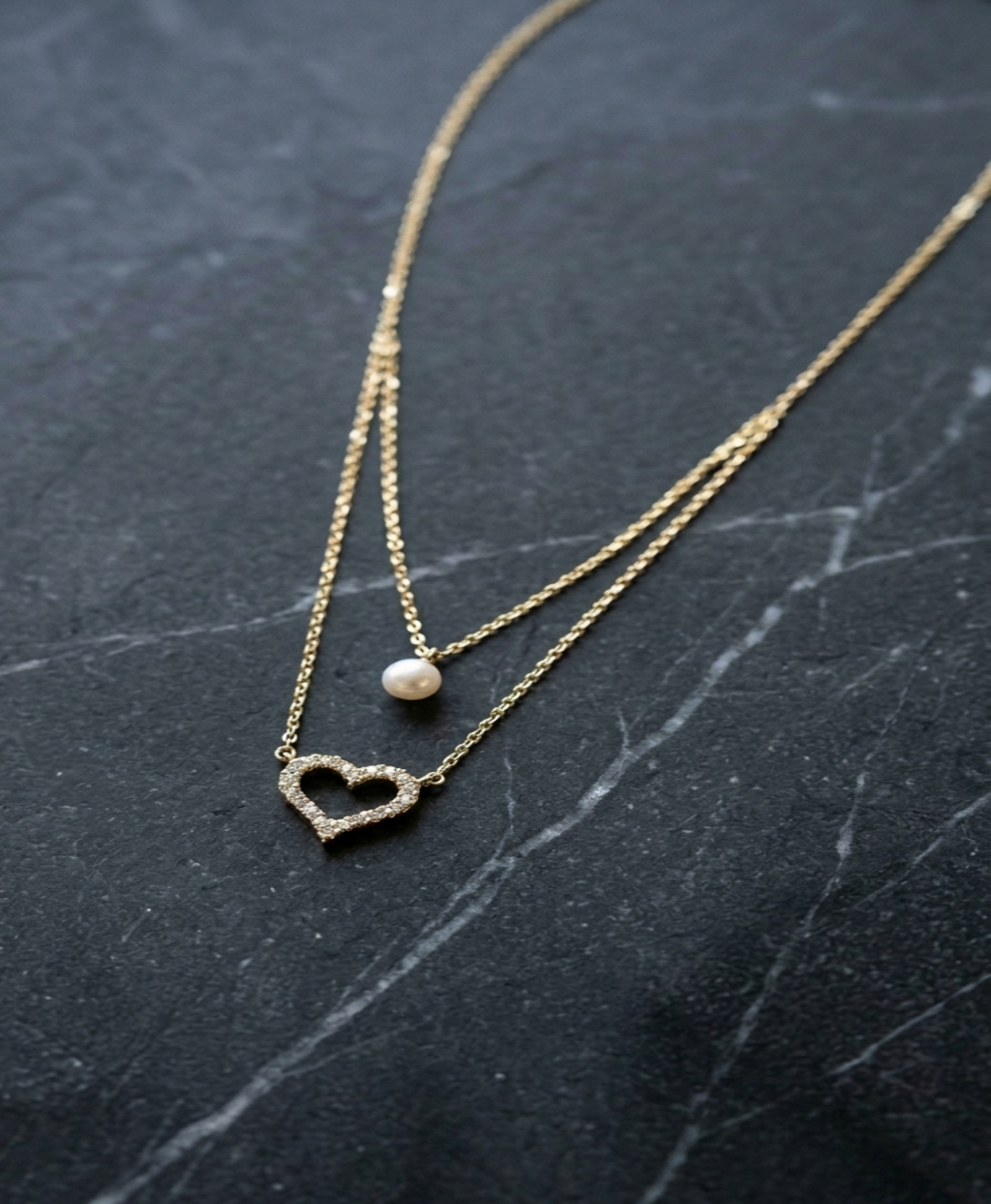Double Layer Pearl & Heart Necklace