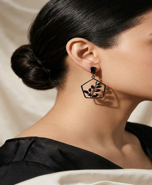 Black Crystal Leaf Earrings