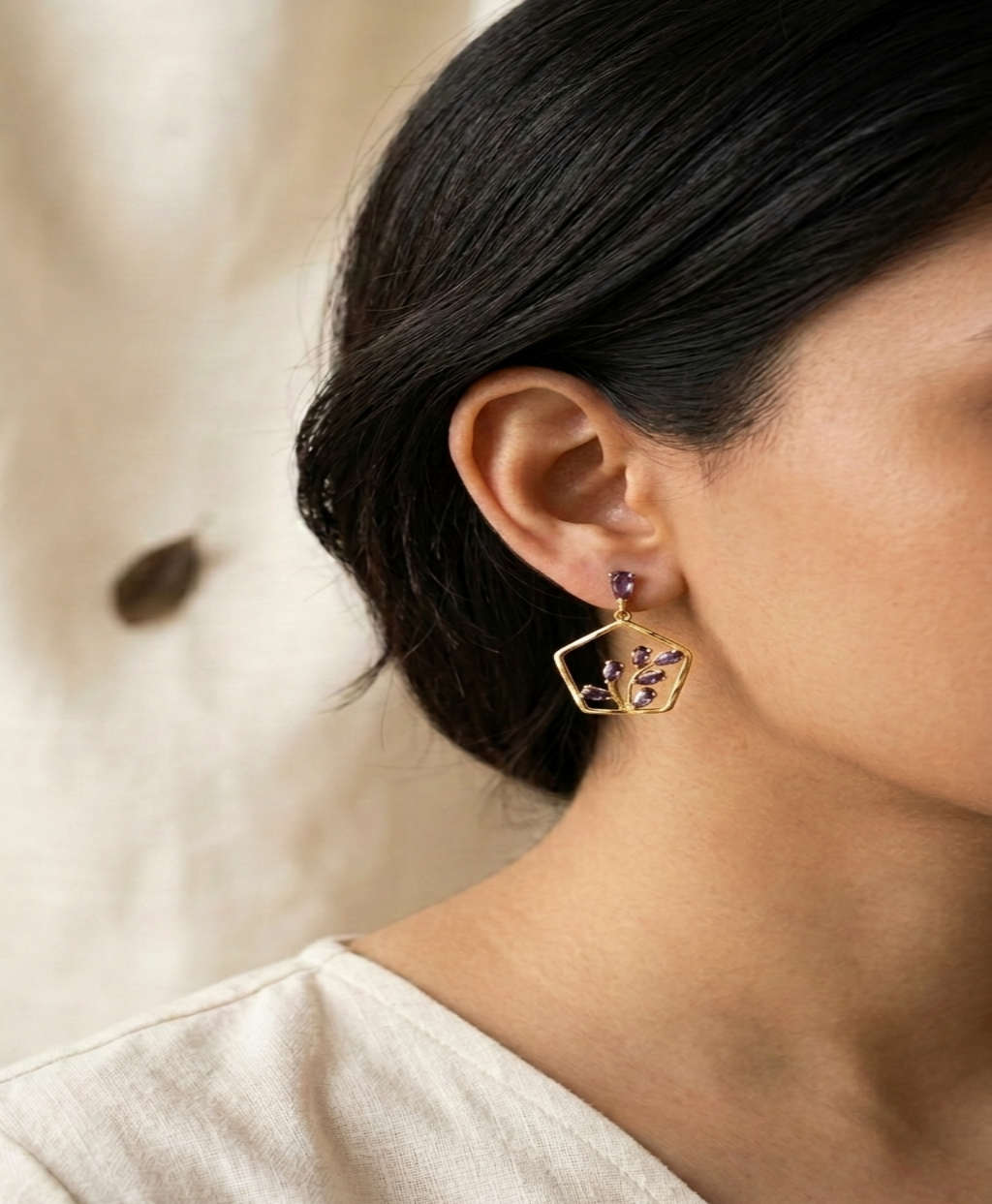 Purple Crystal Cut Earrings
