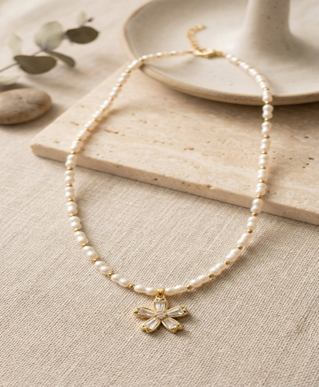 Pearl Bloom Necklace in gold tone