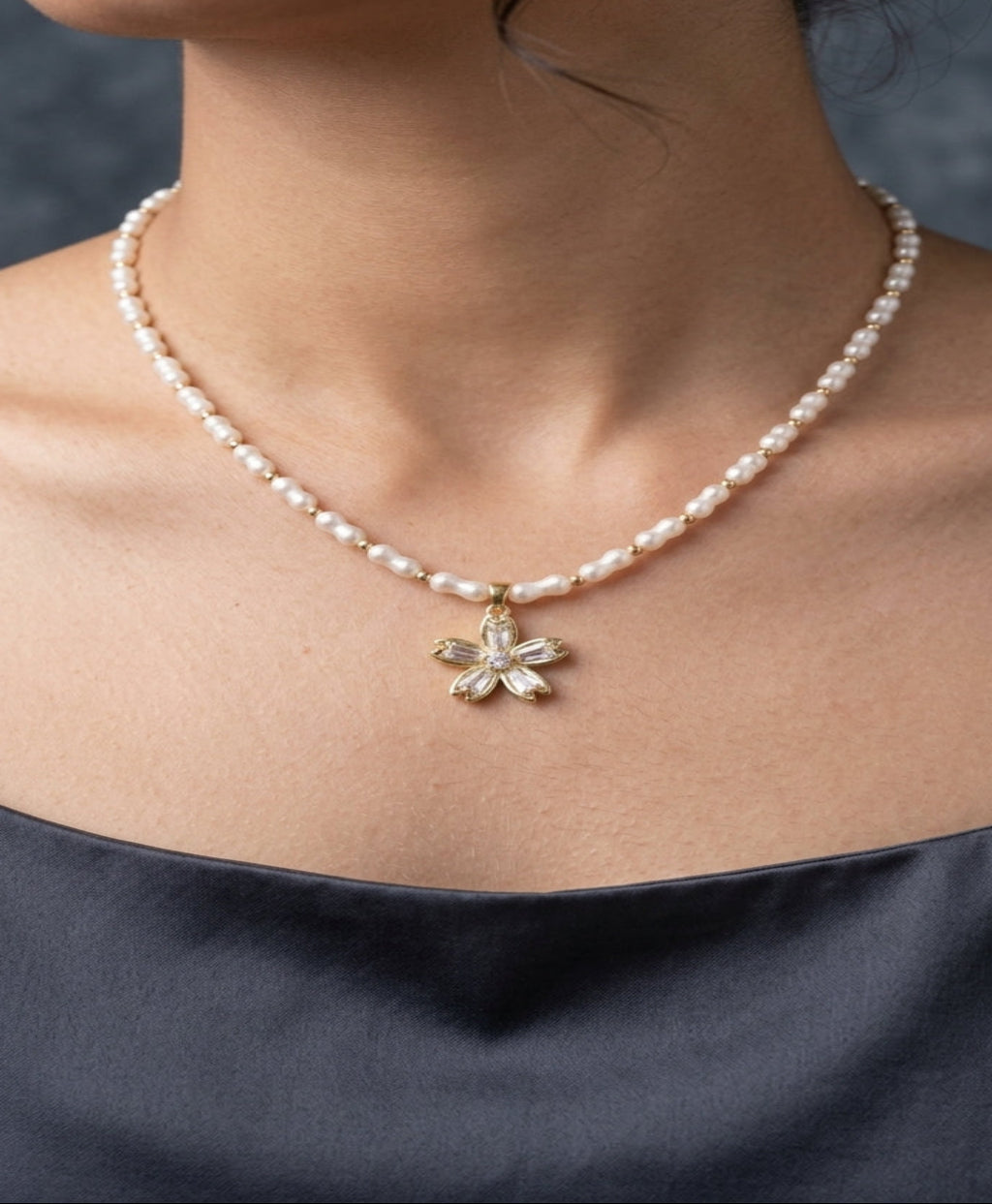 Pearl Bloom Necklace in gold tone